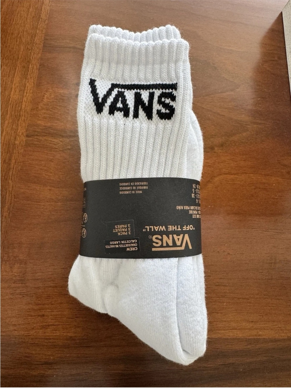 Vans White Crew Socks with Black Logo - 3 Pack